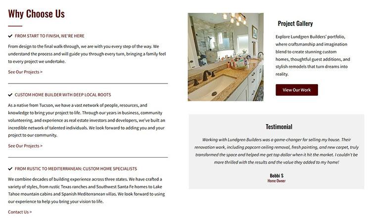 New Website for a General Contractor - Why Choose Us section
