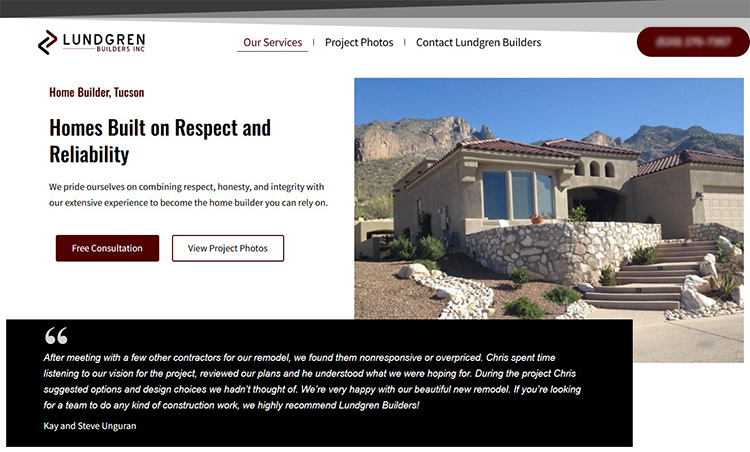 New Website for a General Contractor - Header