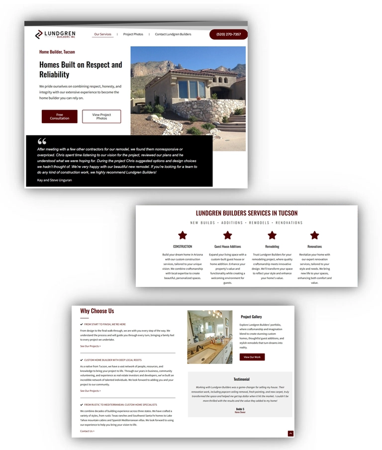 Web Design Portfolio. Web Design example of LundgrenBuilders.net